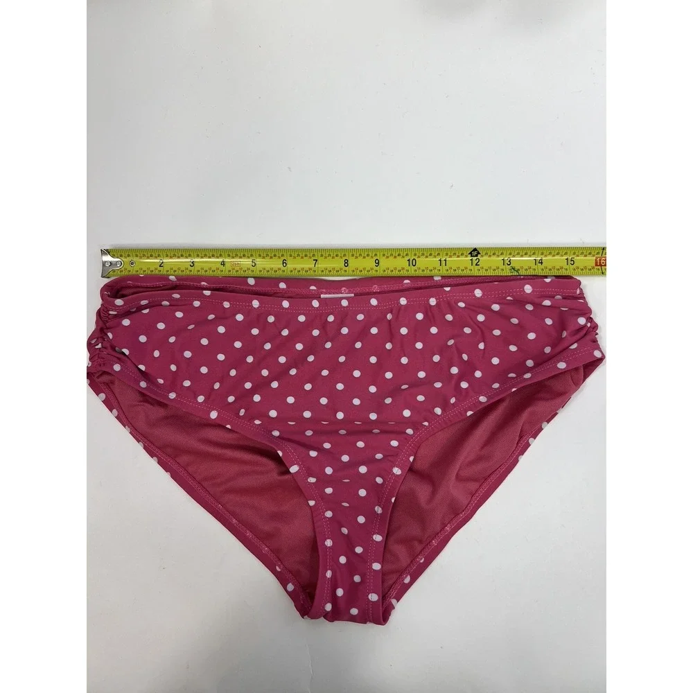 Time and Tru Bikini Women's Sz L (12-14) Pink White Polka Dot Ruched‎ Sides
